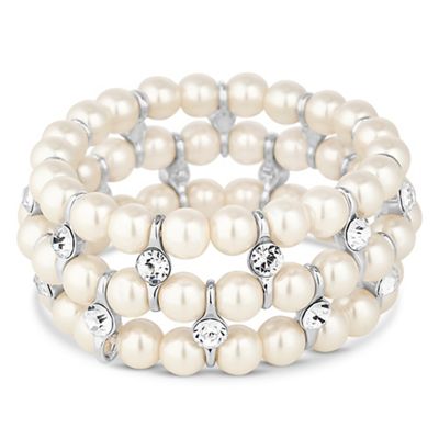Cream pearl and crystal stretch bracelet